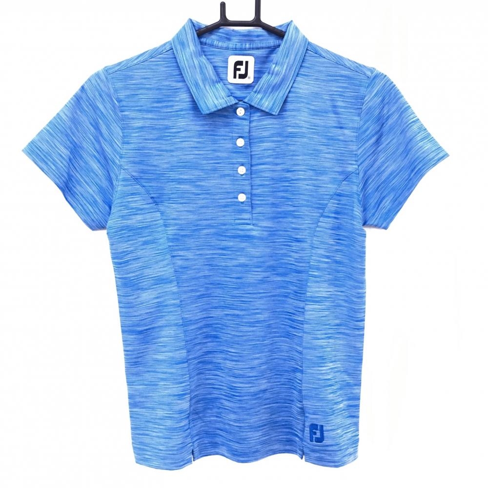 【超美品】フットジョイ 半袖ポロシャツ 杢ブルー ロゴ刺しゅう レディース M ゴルフウェア FootJoy