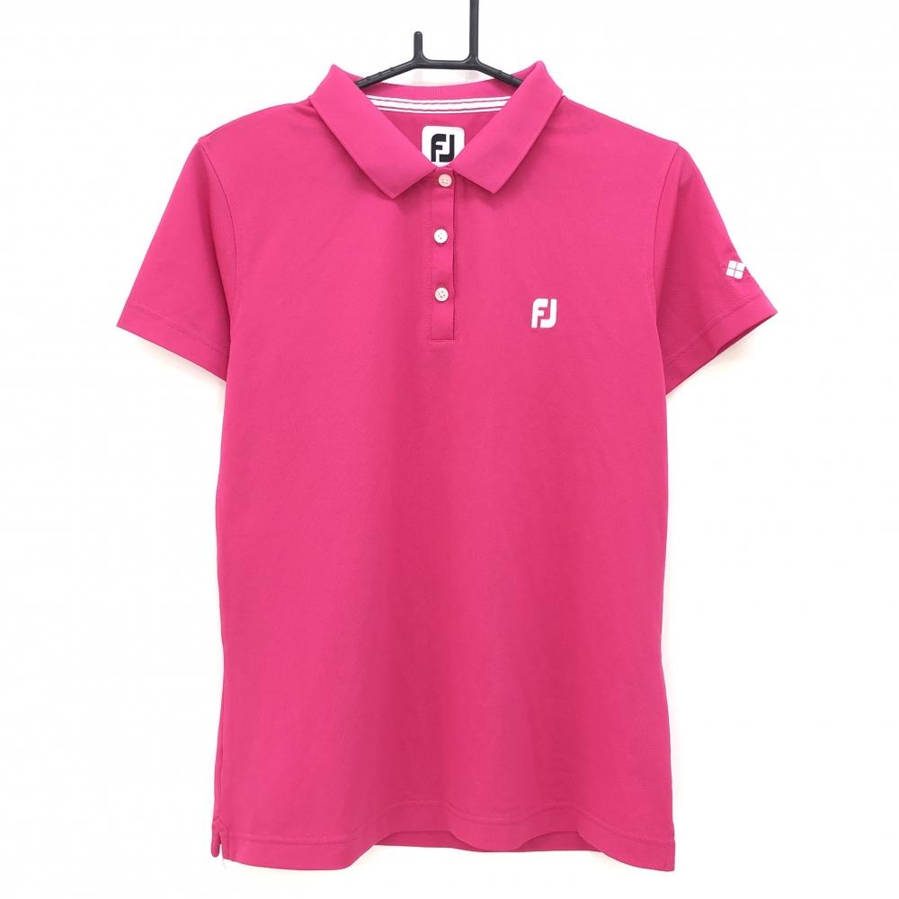 【超美品】フットジョイ 半袖ポロシャツ ピンク 袖アーガイル刺しゅう レディース XL ゴルフウェア FootJoy