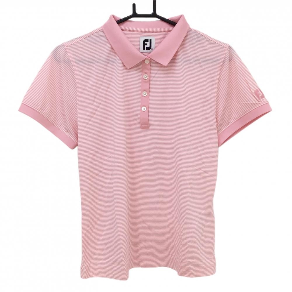 【超美品】フットジョイ 半袖ポロシャツ ピンク×白 ボーダー レディース L ゴルフウェア FootJoy