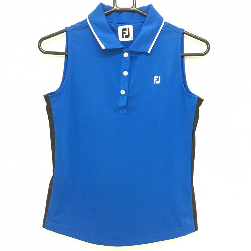【美品】フットジョイ ノースリーブポロシャツ ブルー×白×黒 サイドライン レディース S ゴルフウェア FootJoy