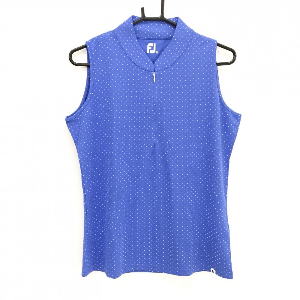 【超美品】フットジョイ ノースリーブポロシャツ ブルー×白 ドット ハーフジップ スタンドカラー レディース XL ゴルフウェア FootJoy