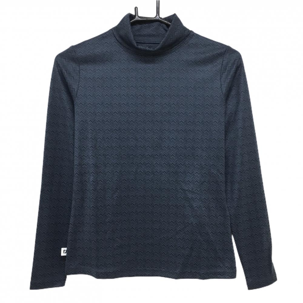 【新品】フットジョイ 長袖ハイネックシャツ ネイビー×黒 総柄 保温  レディース S ゴルフウェア 2023年モデル FootJoy