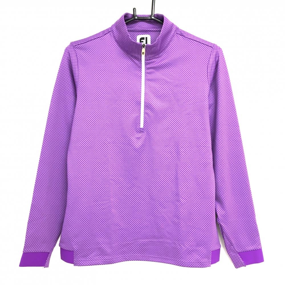 【超美品】フットジョイ 長袖ハイネックシャツ パープル ハーフジップ ドット レディース M ゴルフウェア FootJoy