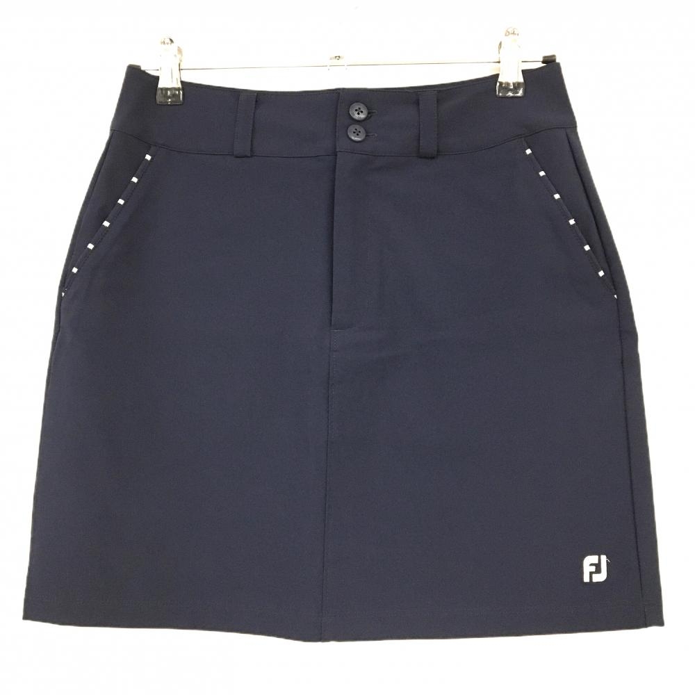 【超美品】フットジョイ スカート ネイビー×白 ポケット口ボーダー ストレッチ レディース M ゴルフウェア FootJoy