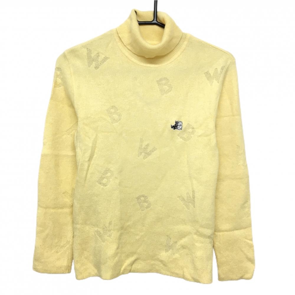 ブラックアンドホワイト ハイネックセーター イエロー 地模様 ロゴ刺しゅう ニット ウール混 レディース M ゴルフウェア Black＆White