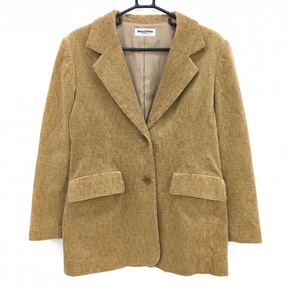 【美品】ブラックアンドホワイト コーデュロイテーラードジャケット ライトブラウン系 裏地付き レディース L ゴルフウェア Black＆White