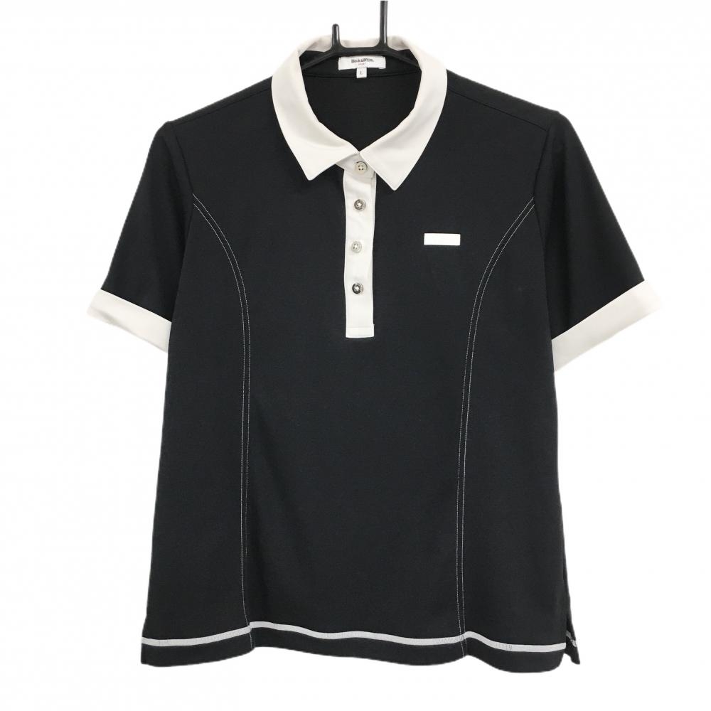 ブラックアンドホワイト 半袖ポロシャツ 黒×白 胸元ロゴ レディース L ゴルフウェア Black＆White