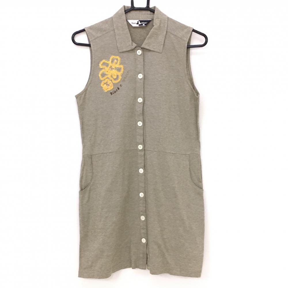 【超美品】ブラックアンドホワイト ノースリーブワンピース グリーン×オレンジ 胸元花装飾 レディース 2(M) ゴルフウェア Black＆White