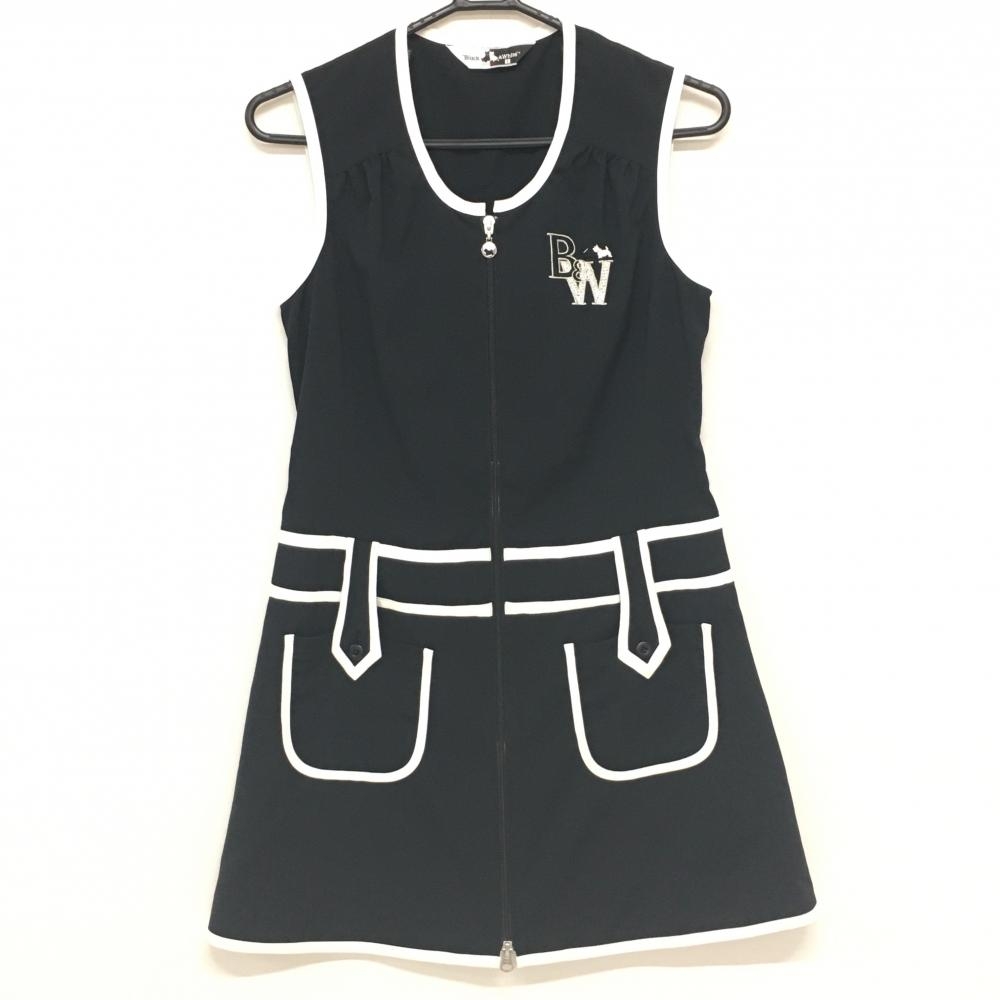 【美品】ブラックアンドホワイト ノースリーブワンピース 白×黒 ロゴ刺しゅう ジップ レディース 1(S) ゴルフウェア Black＆White