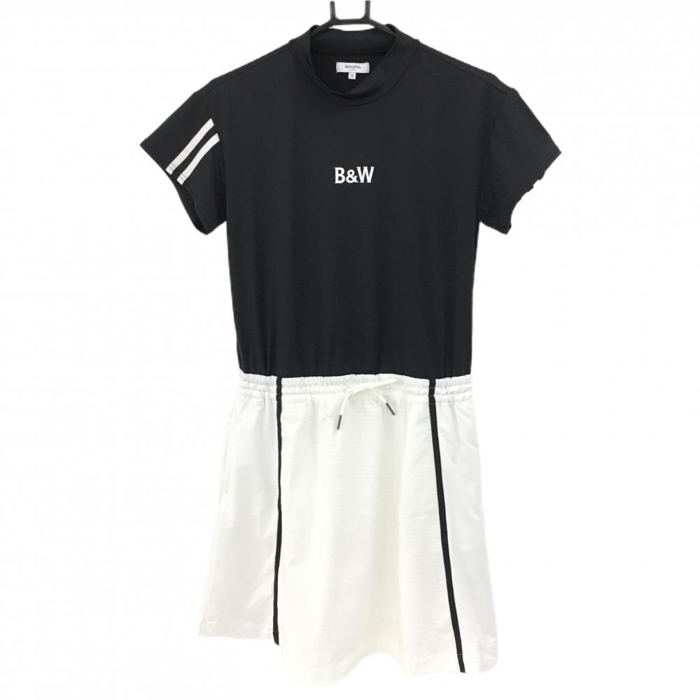 【超美品】ブラックアンドホワイト 半袖ハイネックワンピース 黒×白 スカート裏地付 レディース M ゴルフウェア Black＆White