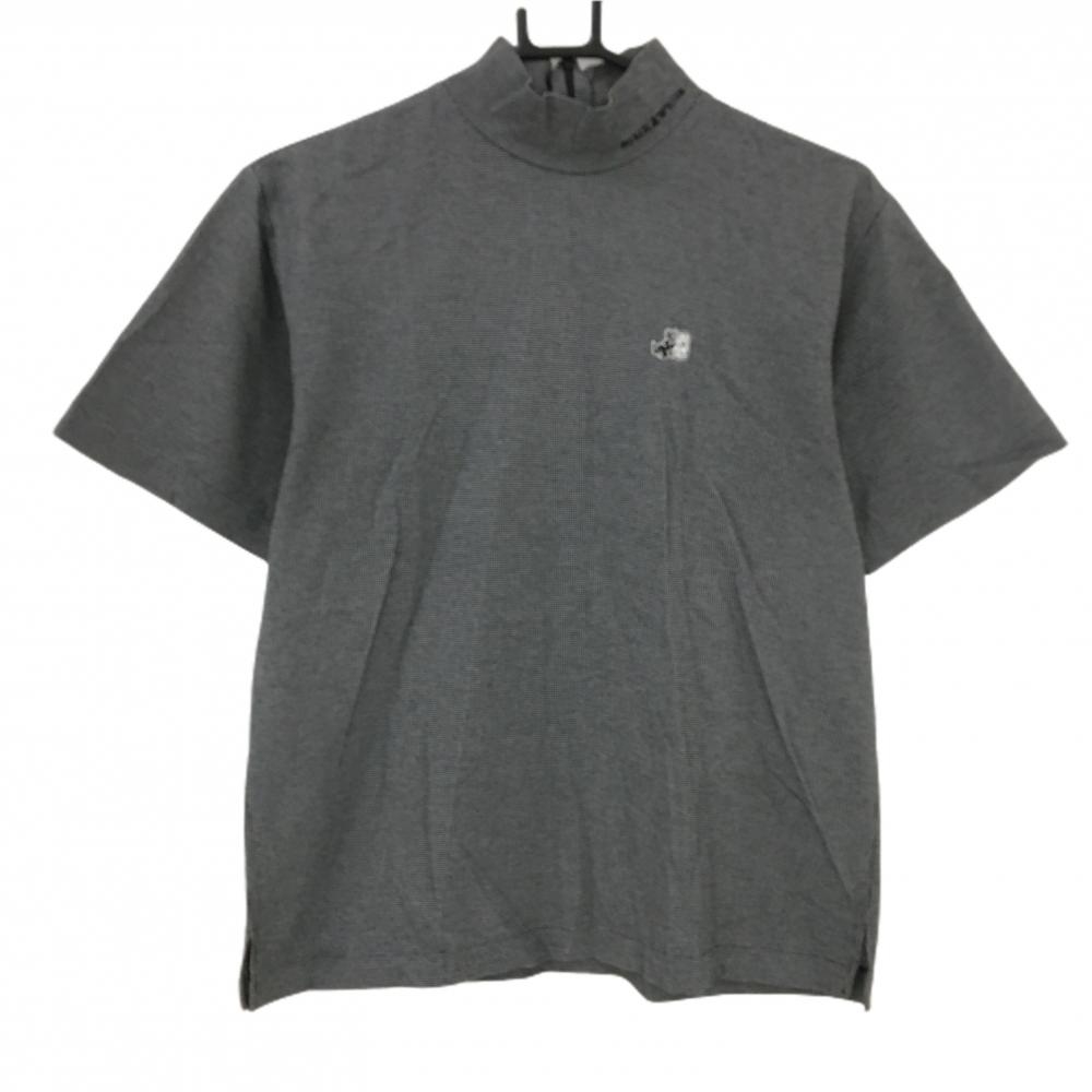 【美品】ブラックアンドホワイト 半袖ハイネックシャツ 黒×白 地模様   レディース M ゴルフウェア Black＆White