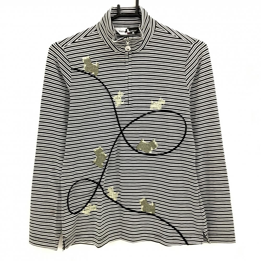 ブラックアンドホワイト 長袖ハイネックシャツ 黒×白 ボーダー ハーフジップ イヌ  レディース 1(S) ゴルフウェア Black＆White