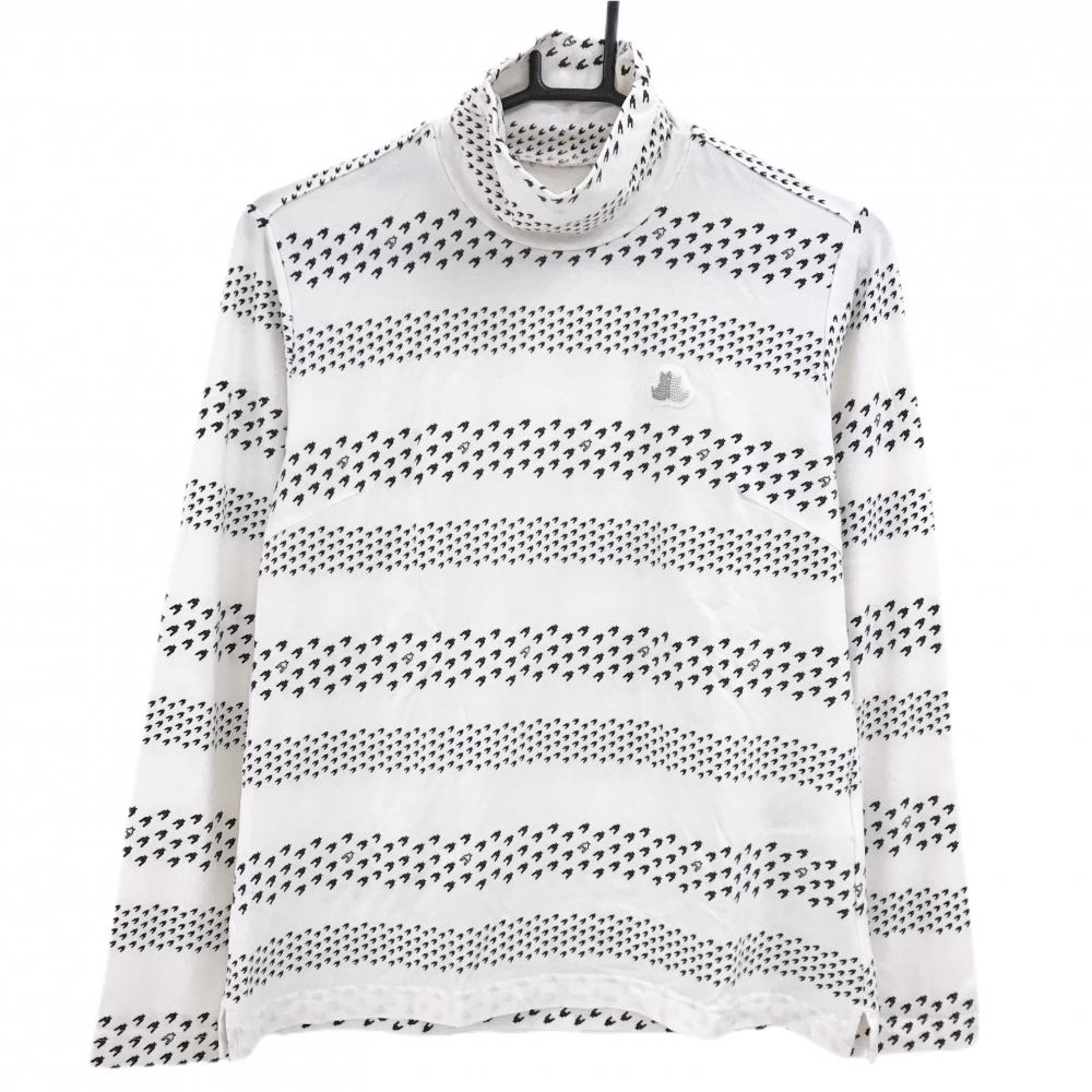 【超美品】ブラックアンドホワイト 長袖ハイネックシャツ 白×黒 千鳥格子 表微起毛  レディース 2(M) ゴルフウェア Black＆White
