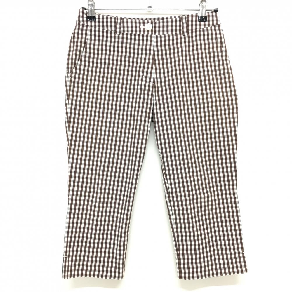 【超美品】ブラックアンドホワイト 半端丈パンツ ブラウン×白 ギンガムチェック ストレッチ  レディース 1(S) ゴルフウェア Black＆White