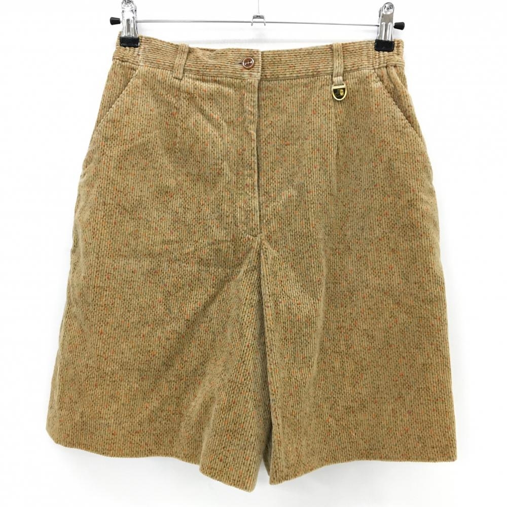 【美品】ブラックアンドホワイト コーデュロイハーフパンツ ライトブラウン系 総柄 裏地付き レディース L ゴルフウェア Black＆White