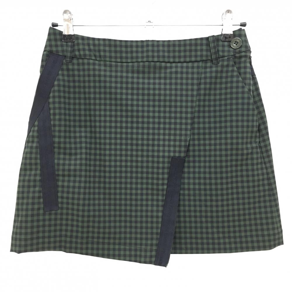 ブラックアンドホワイト スカート 黒×ダークグリーン ギンガムチェック ポケット口等ロゴテープ  レディース M ゴルフウェア Black＆White