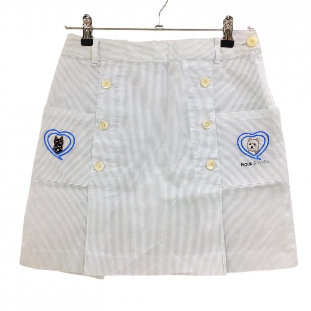 ブラックアンドホワイト ボックスプリーツスカート 白×ライトブルー ストライプ サッカー生地 レディース 2(M) ゴルフウェア Black＆White