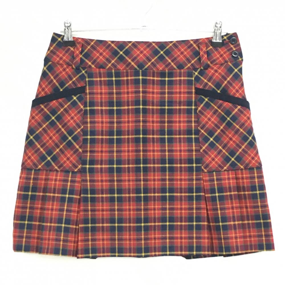 【超美品】ブラックアンドホワイト スカート レッド×ネイビー チェック ウール混  レディース 2(M) ゴルフウェア Black＆White