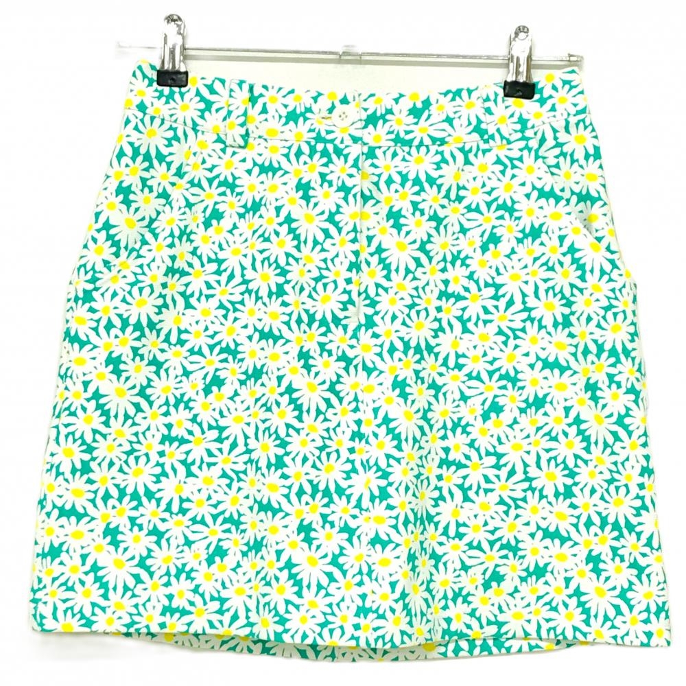 【超美品】ブラックアンドホワイト スカート グリーン×白 花柄 レディース S ゴルフウェア Black＆White
