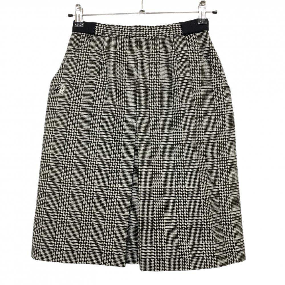 【美品】ブラックアンドホワイト スカート 白×黒 グレンチェック インナーパンツ付 ウール100％ レディース 9 ゴルフウェア Black＆White