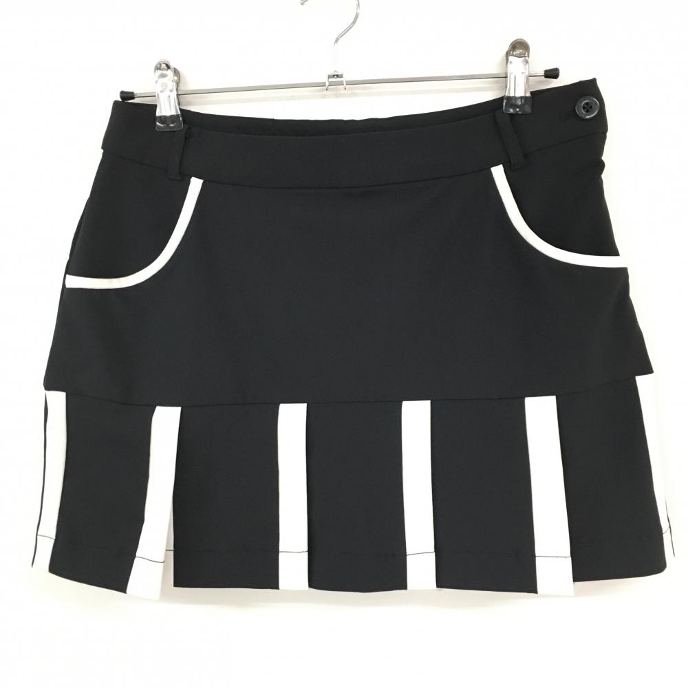 【超美品】ブラックアンドホワイト スカート 黒×白 裾プリーツ ストレッチ レディース L ゴルフウェア Black＆White