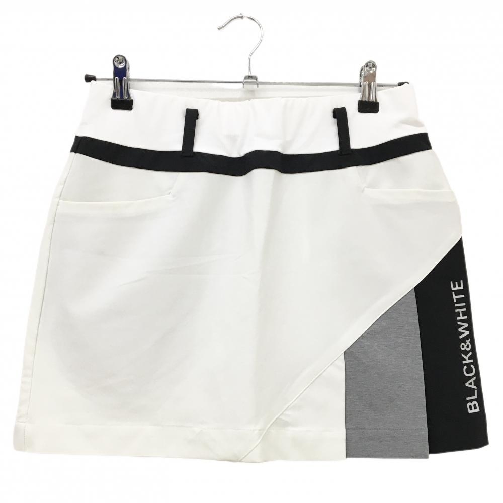 ブラックアンドホワイト スカート 白×黒 ベルト部異素材  レディース M ゴルフウェア Black＆White