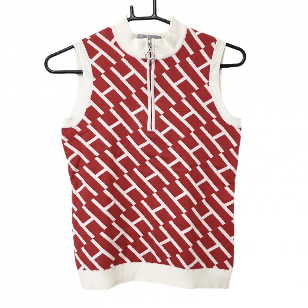 ホンマ ハイネックニットベスト レッド×白 総柄 ハーフジップ レディース S ゴルフウェア HONMA