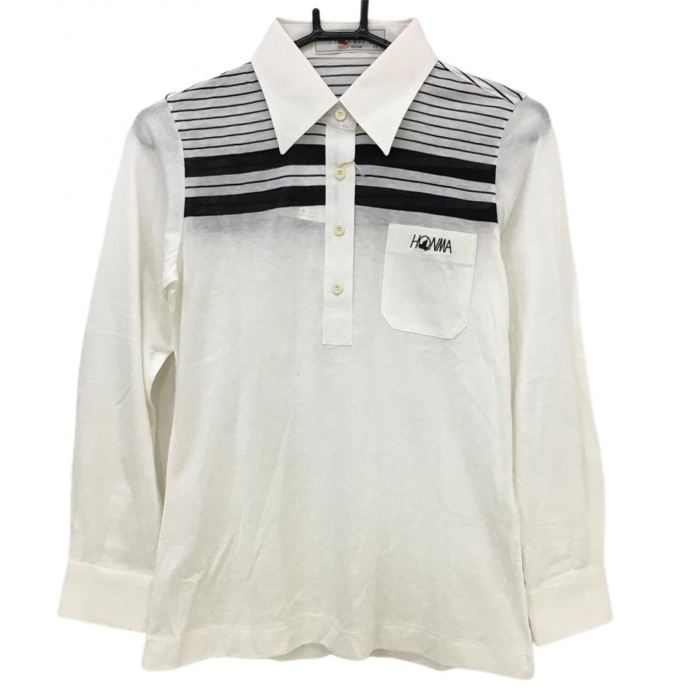 【新品】ホンマ 長袖ポロシャツ 白×黒 上部ボーダー レディース 11 ゴルフウェア HONMA 画像