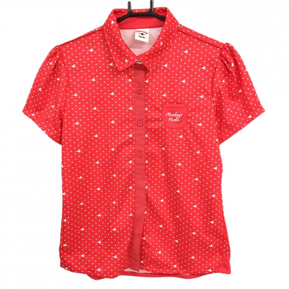 【超美品】ホンマ 半袖シャツ レッド×白 ドット柄 レディース M ゴルフウェア HONMA