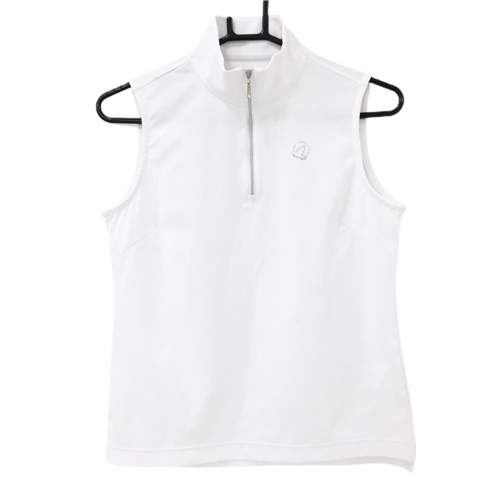 ホンマ ノースリーブハイネックシャツ 白 ストライプ地模様 ハーフジップ  レディース M ゴルフウェア HONMA