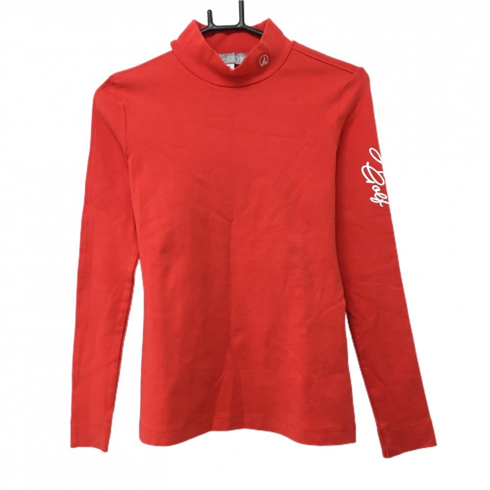 【超美品】ホンマ 長袖ハイネックシャツ オレンジ系×白 ネックロゴ 肩袖ライン レディース S ゴルフウェア HONMA