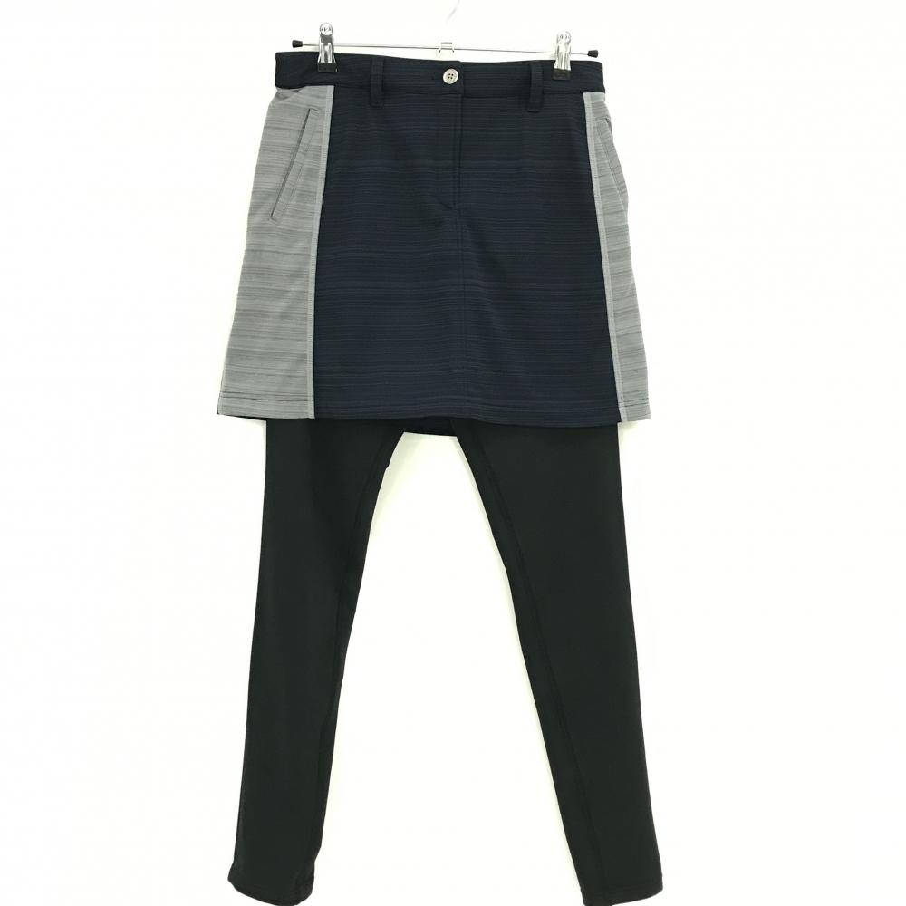 【美品】ホンマ レギンス付きスカート ネイビー×グレー 裏微起毛 レギンス着脱可 毛羽立ち少 レディース 9 ゴルフウェア HONMA