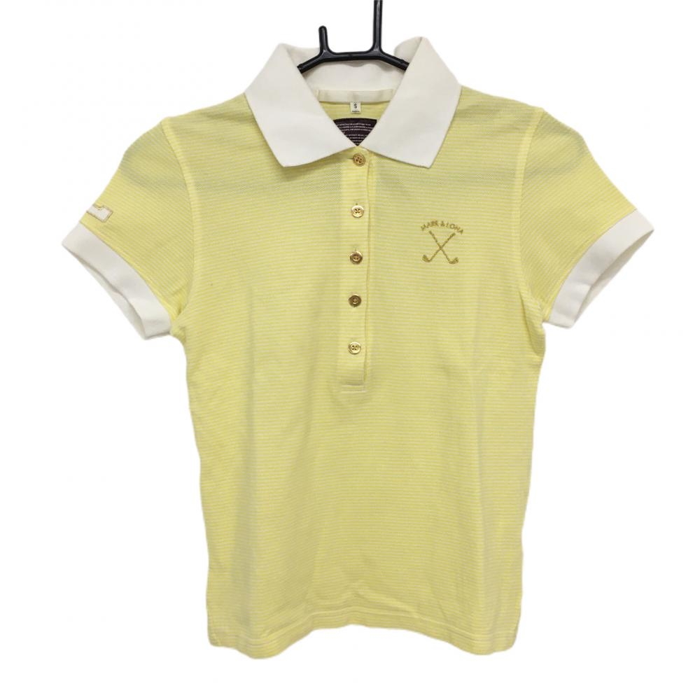マークアンドロナ 半袖ポロシャツ イエロー×白 ボーダー レディース S ゴルフウェア MARK＆LONA 画像