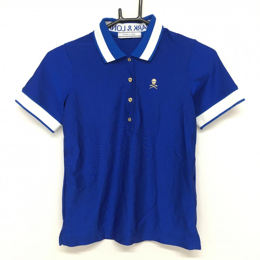 【美品】マークアンドロナ 半袖ポロシャツ ブルー×白 スカル レディース S ゴルフウェア MARK＆LONA 画像