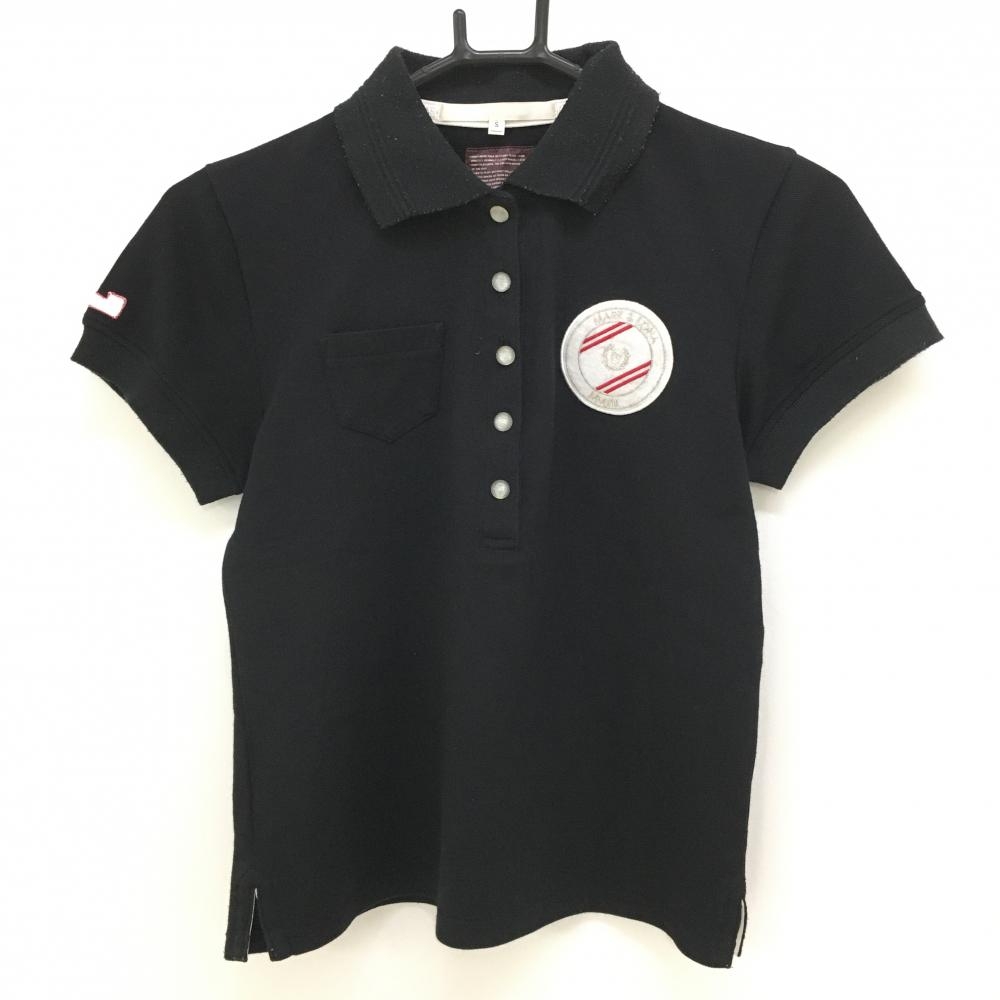 マークアンドロナ 半袖ポロシャツ 黒×白 胸ミニポケット レディース S ゴルフウェア MARK＆LONA 画像