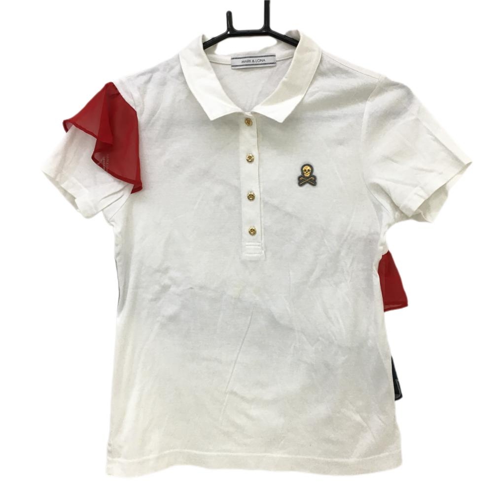 マークアンドロナ 半袖ポロシャツ 白×レッド 袖・背面フリル スカルワッペン レディース 表記なし(S相当) ゴルフウェア MARK＆LONA 画像