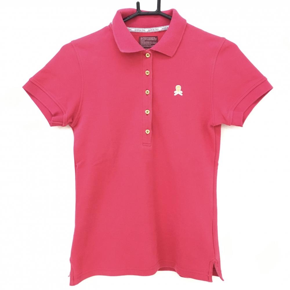 マークアンドロナ 半袖ポロシャツ ピンク スカルワッペン 襟裏ロゴ  レディース S ゴルフウェア MARK＆LONA 画像