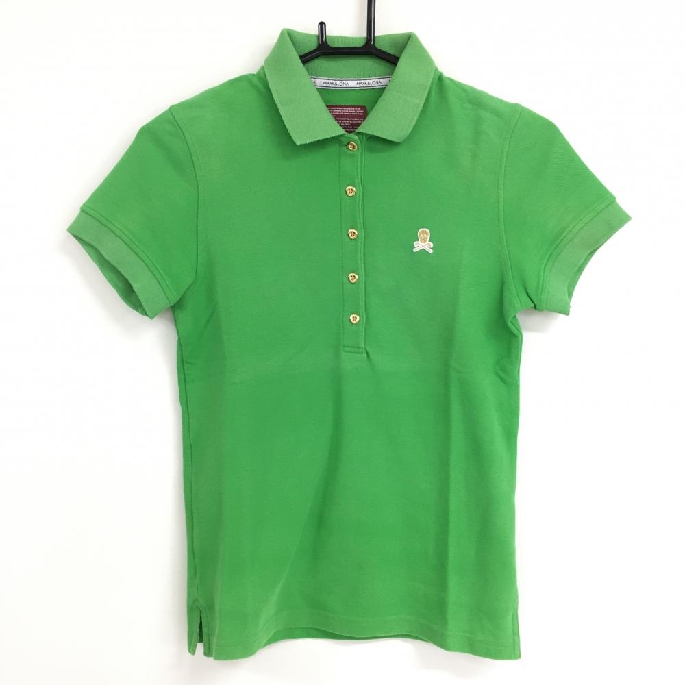 マークアンドロナ 半袖ポロシャツ グリーン スカル 襟裏ロゴ  レディース S ゴルフウェア MARK＆LONA 画像