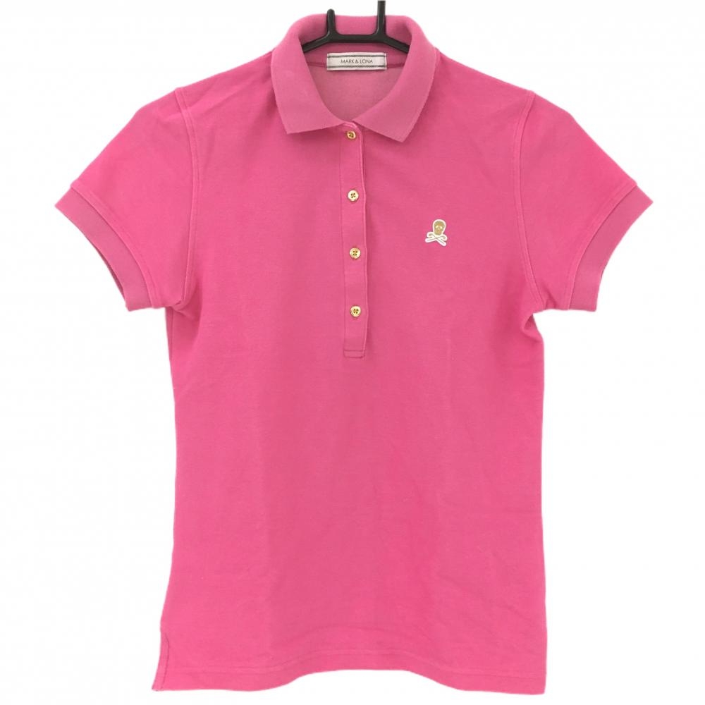 マークアンドロナ 半袖ポロシャツ ピンク 後ろ襟ロゴ スカルワッペン レディース S ゴルフウェア MARK＆LONA