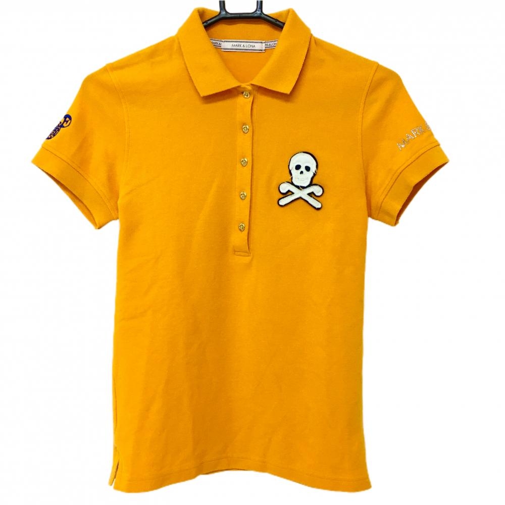 【美品】マークアンドロナ×ディズニー 半袖ポロシャツ オレンジ×白 後ろミッキー レディース S ゴルフウェア MARK＆LONA