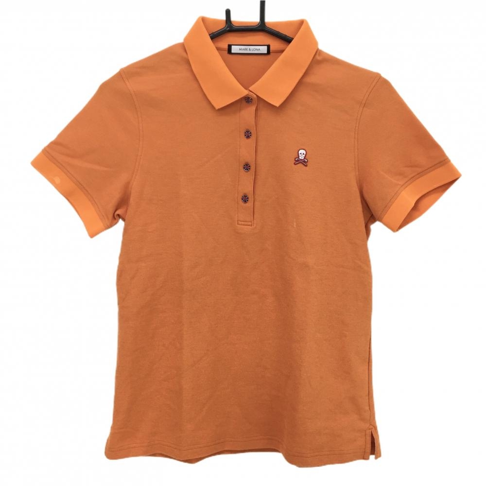 マークアンドロナ 半袖ポロシャツ オレンジ スカル刺しゅう 襟・袖・胸汚れ レディース 40 ゴルフウェア MARK＆LONA