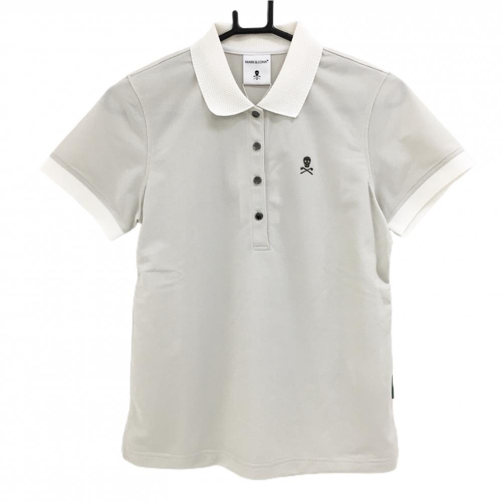 【新品】マークアンドロナ 半袖ポロシャツ グレージュ 胸スカルプリント レディース 36(S) ゴルフウェア 2022年モデル MARK＆LONA
