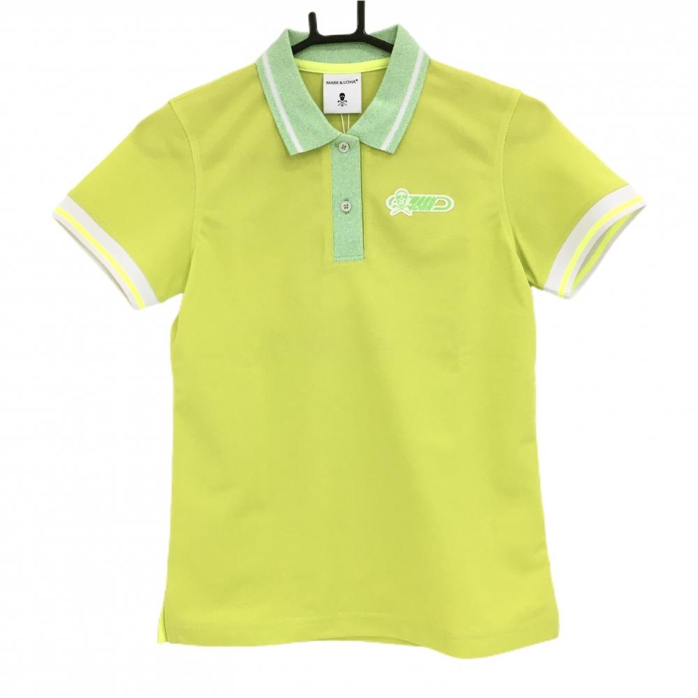 【新品】マークアンドロナ 半袖ポロシャツ イエロー×ライトグリーン レディース 36(S) ゴルフウェア 2023年モデル MARK＆LONA