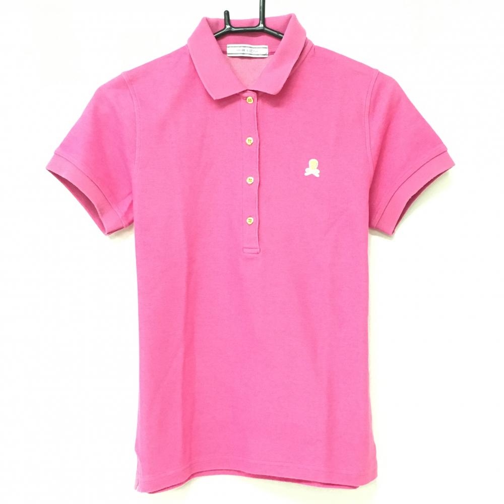 【美品】マークアンドロナ 半袖ポロシャツ ピンク スカル シンプル レディース M ゴルフウェア MARK＆LONA
