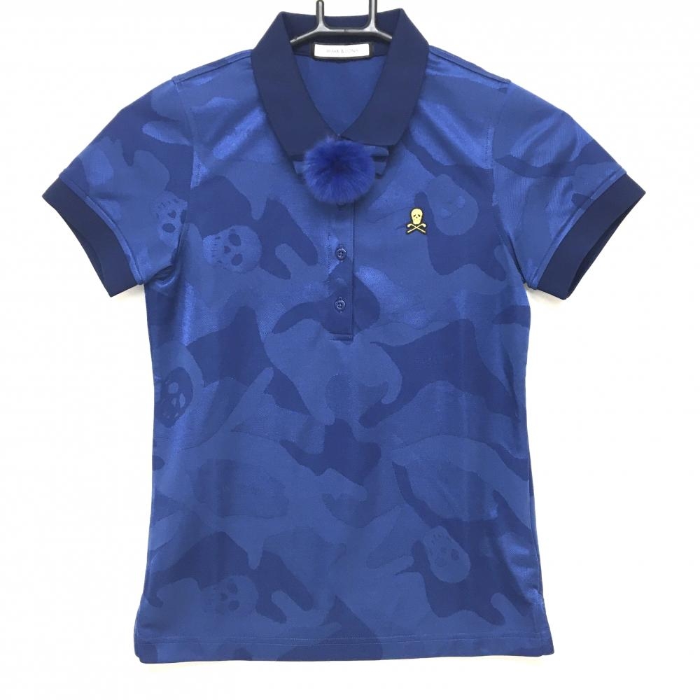 【超美品】マークアンドロナ 半袖ポロシャツ ネイビー カモフラ 迷彩  レディース 36(S) ゴルフウェア MARK＆LONA