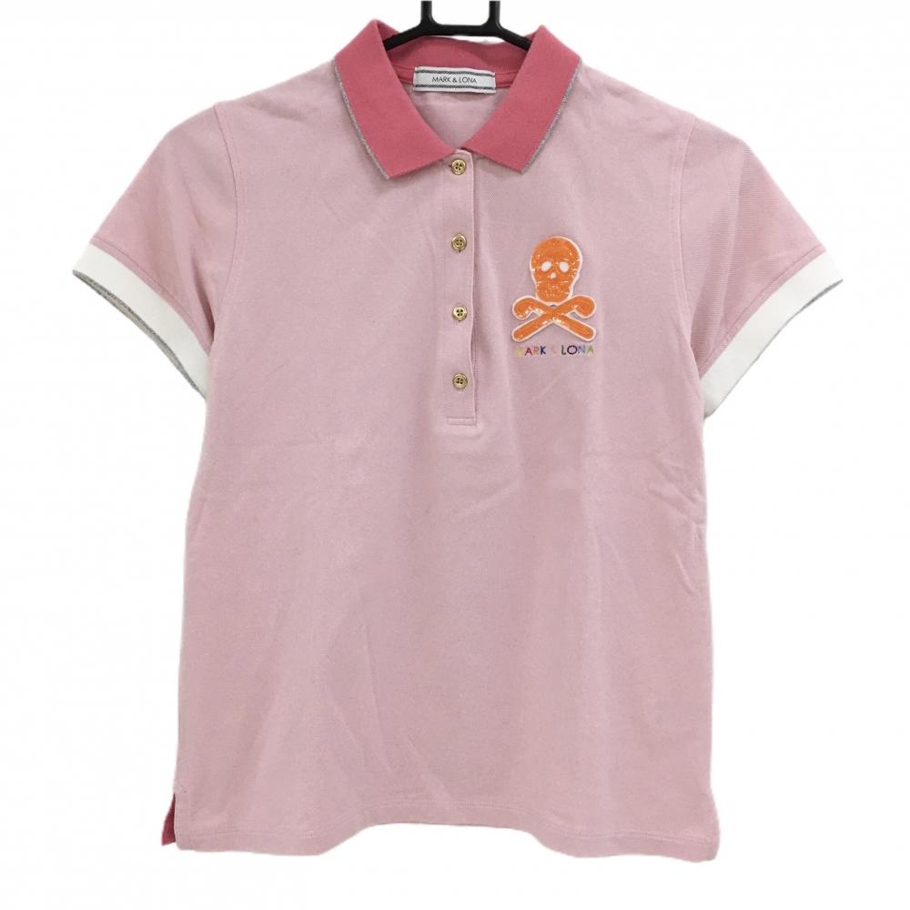 マークアンドロナ 半袖ポロシャツ ピンク スカルワッペン レディース M ゴルフウェア MARK＆LONA