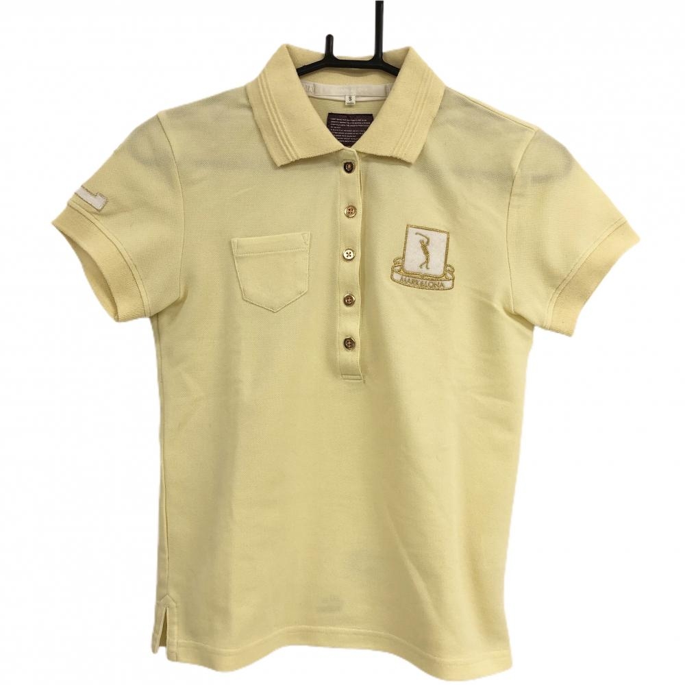 マークアンドロナ 半袖ポロシャツ イエロー ロゴゴールド 胸ポケット レディース S ゴルフウェア MARK＆LONA