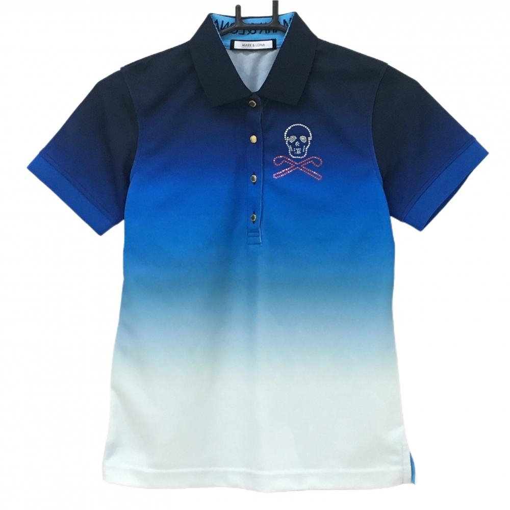 【超美品】マークアンドロナ 半袖ポロシャツ ネイビー×ライトブルー グラデーション  レディース 36(S) ゴルフウェア MARK＆LONA
