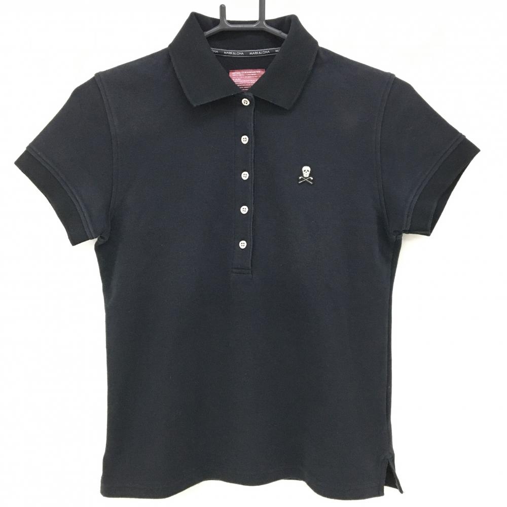 マークアンドロナ 半袖ポロシャツ 黒 スカルワッペン レディース S ゴルフウェア MARK＆LONA