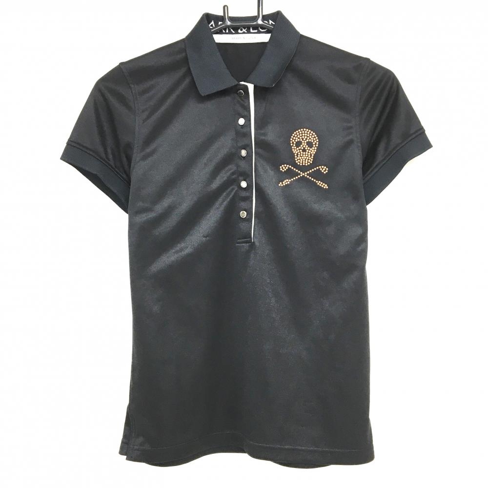 マークアンドロナ 半袖ポロシャツ 黒 スカル レディース S ゴルフウェア MARK＆LONA